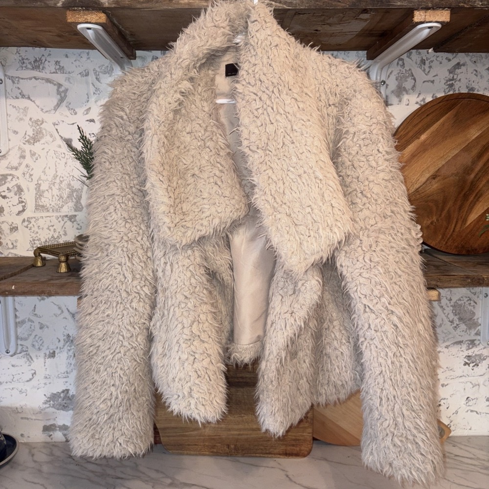 ZARA Basic Faux Fur Shrug Jacket Beige Bohemian Women's L